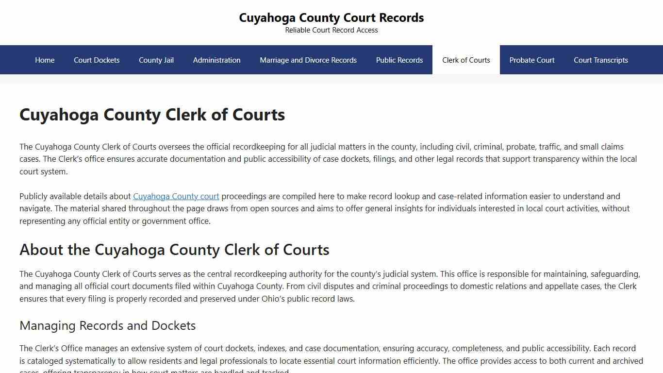 Cuyahoga County Clerk of Courts - Cuyahoga County Court Records